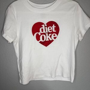 Diet Coke Coca-Cola Baby Tee Women's L White Embroidered Heart T-Shirt
